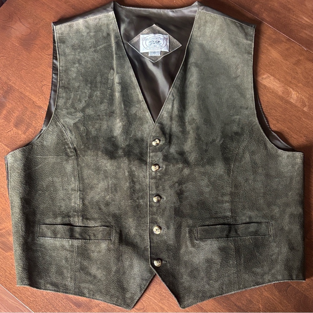 John Ashford Olive Green Suede Button Vest